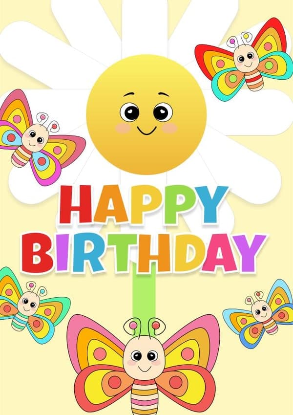 cute, kid friendly birthday card aimed at kids, family, animals