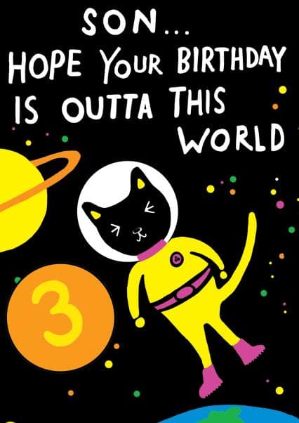 cute, punny birthday card aimed at 3 year olds, son, kids