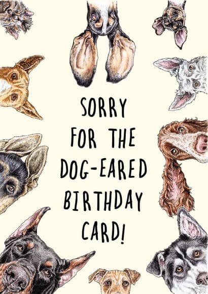 punny, cute birthday card aimed at dog lovers, friends