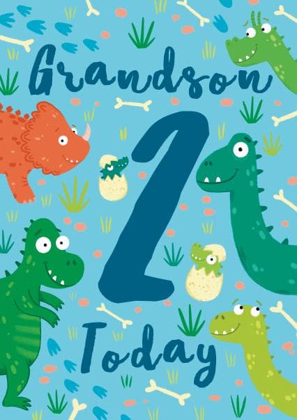cute, kid friendly birthday card aimed at 2 year olds, grandson, boys, kids