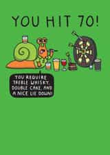 funny, punny birthday card aimed at 70 year olds, adults