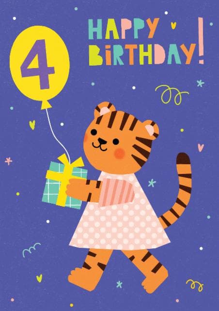 cute, kid friendly birthday card aimed at 4 year olds, kids, animal lovers