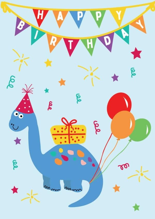 cute, kid friendly birthday card aimed at 1 year olds, 3 year olds, 4 year olds, 5 year olds, 6 year olds, 7 year olds, children, kids