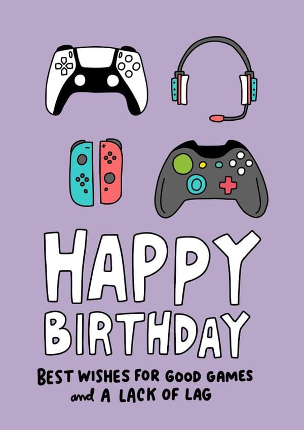 funny birthday card aimed at gamers, friends, adult
