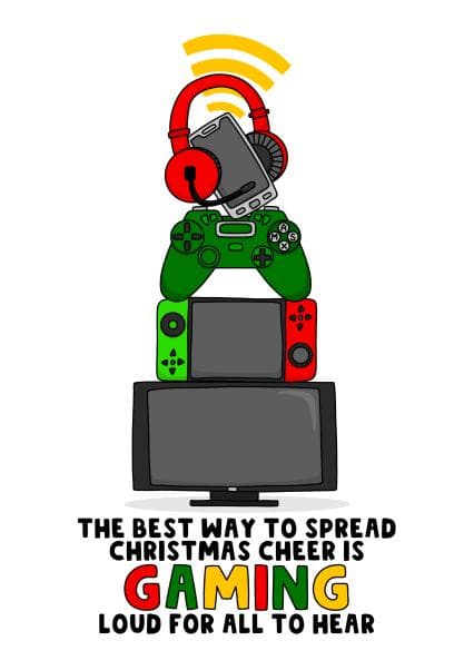 funny, punny birthday card aimed at gamers, friends, kids, adults