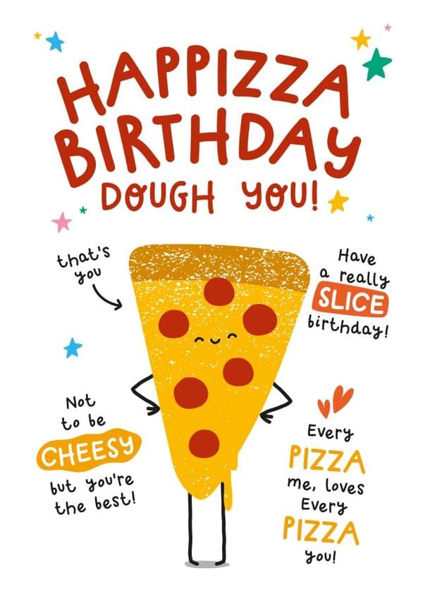 cheesy, punny birthday card aimed at friends, adult
