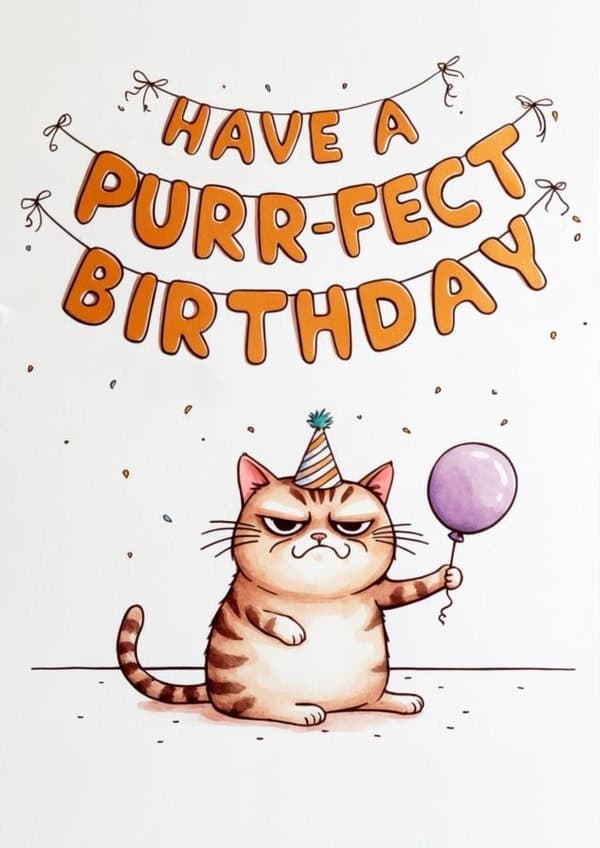cute, punny birthday card aimed at cat lovers, friends
