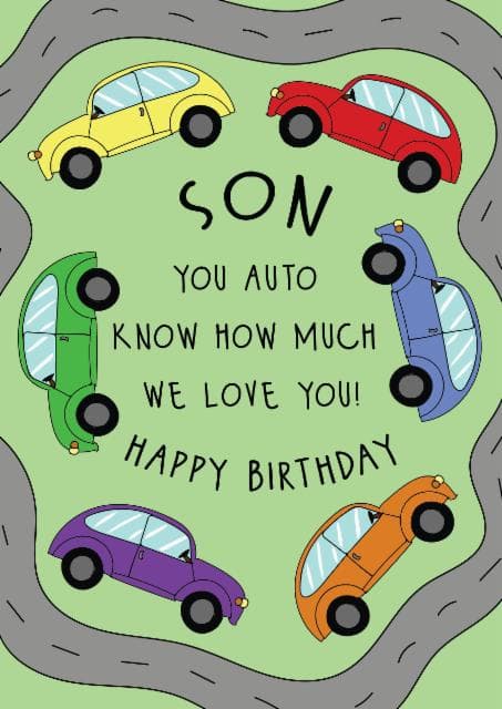 punny birthday card aimed at son