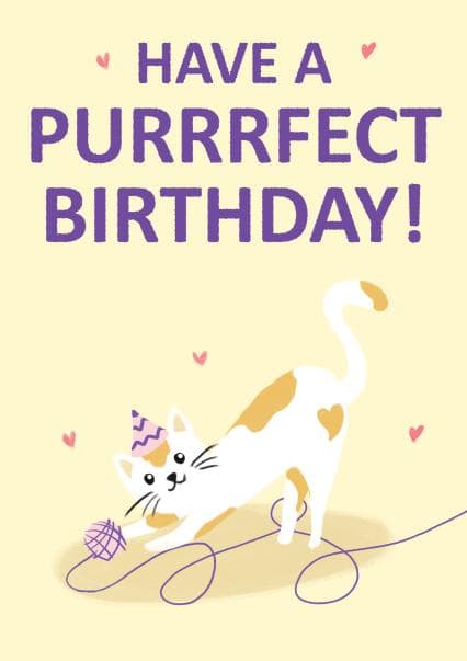 cute, punny birthday card aimed at cat lovers, kids, adults
