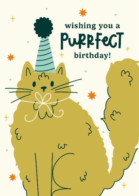 cute, punny birthday card aimed at cat lovers, friends