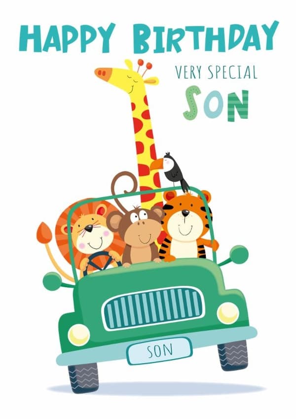 cute, kid friendly birthday card aimed at son, kids