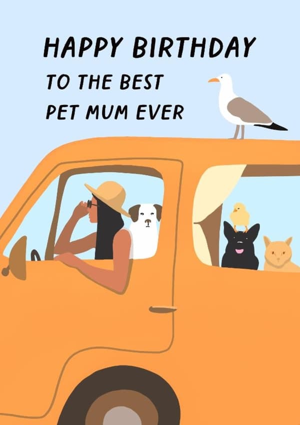 cute birthday card aimed at animal lovers, mamma, girlfriend, women