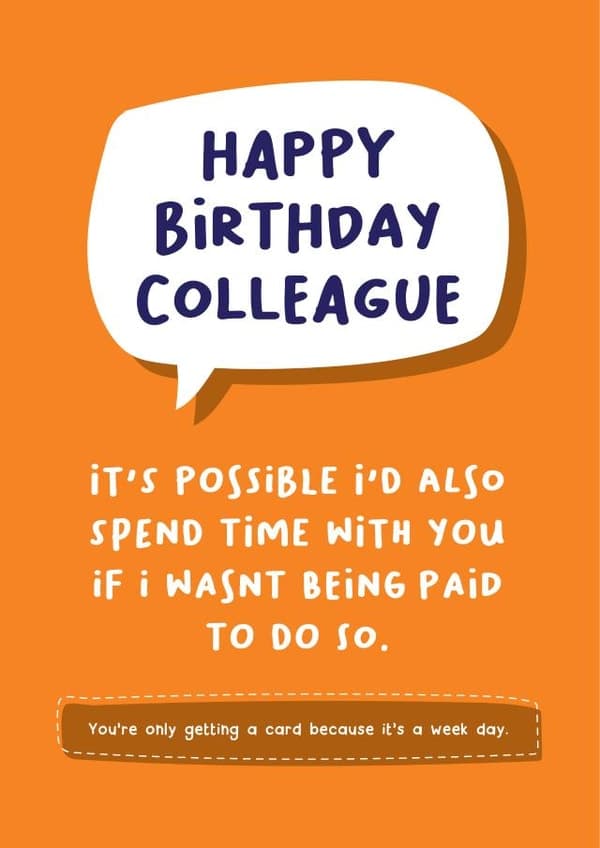 funny birthday card aimed at colleagues, adults