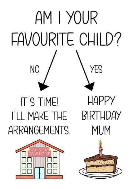 funny birthday card aimed at mum, mothers