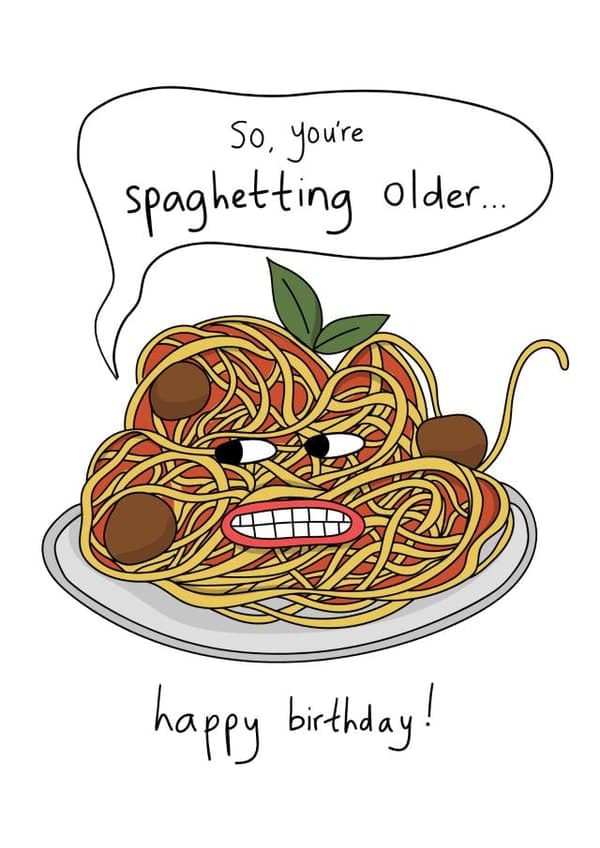 funny, punny birthday card aimed at adult, friends