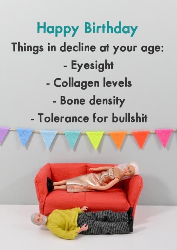 funny, rude birthday card aimed at 50 year olds, old people