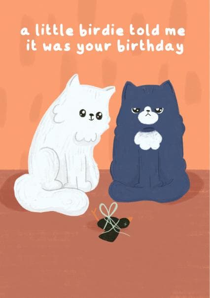 cute, animal birthday card aimed at cat lovers, friends