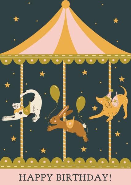 cute, animal birthday card aimed at dog lovers, cat lovers, animal lovers