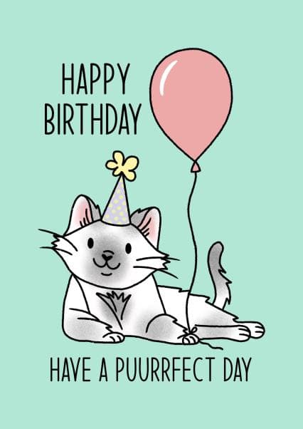 cute, punny birthday card aimed at cat lovers, friends