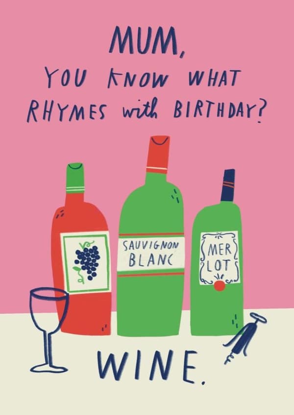 funny, punny birthday card aimed at mum, 50 year olds, women