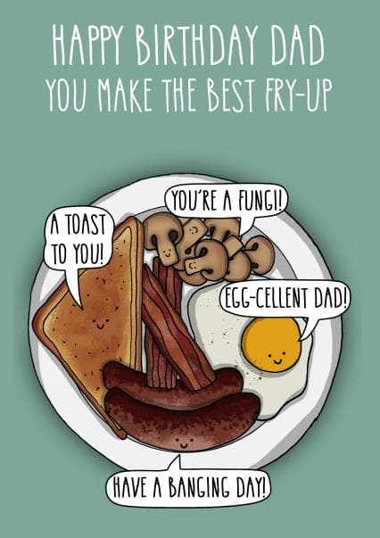 funny, food birthday card aimed at dad, adult