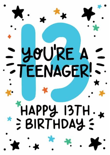 cute birthday card aimed at teenagers, 13 year olds, kids