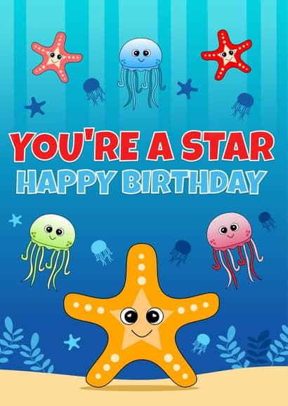 cute, kid friendly birthday card aimed at kids, friends