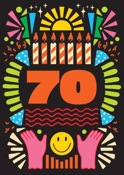 cheesy birthday card aimed at 70 year olds, adults