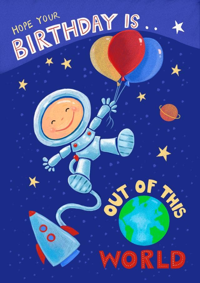 cute, kid friendly birthday card aimed at 5 year olds, 6 year olds, 7 year olds, 8 year olds, 9 year olds