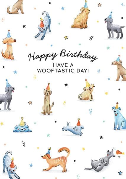 cute, animal birthday card aimed at dog lovers, friends