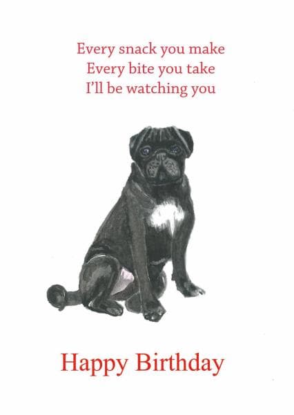 punny, cute birthday card aimed at dog lovers, friends